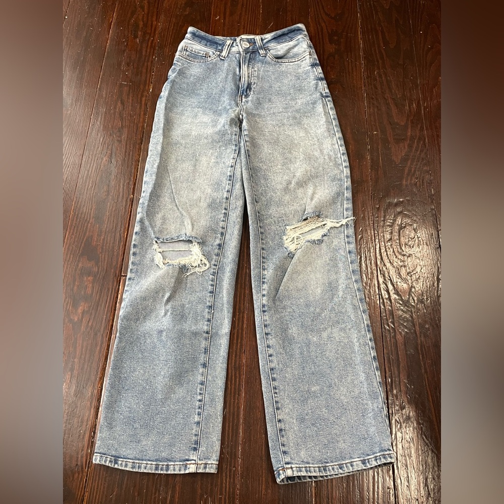 SO Light Blue Distressed Women's Straight Leg Jeans